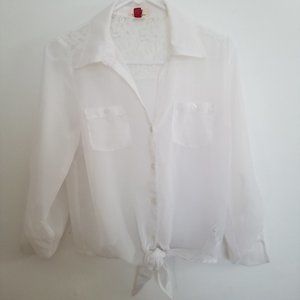 L.E.I. Sheer Button Down Blouse w Lace Juniors 7/9